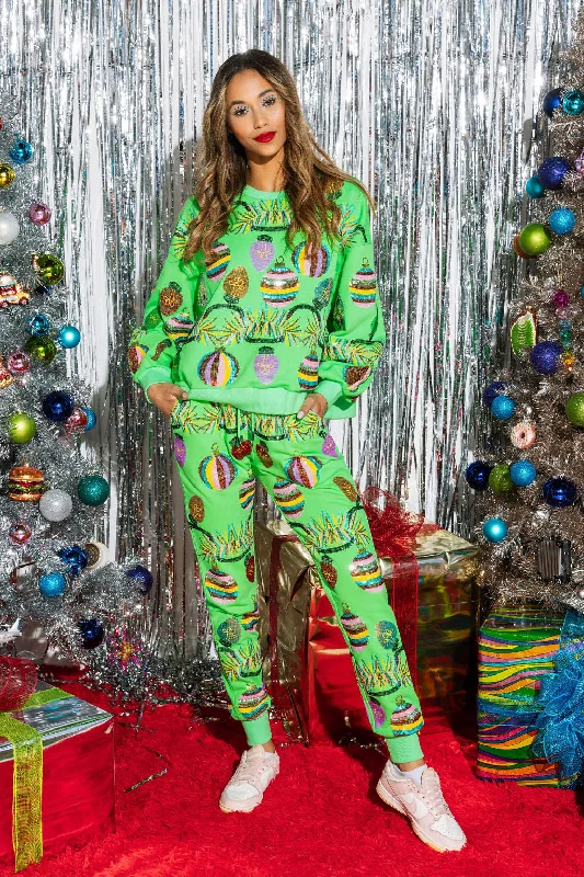 Neon Green Tinsel, Lights & Ornament Jogger