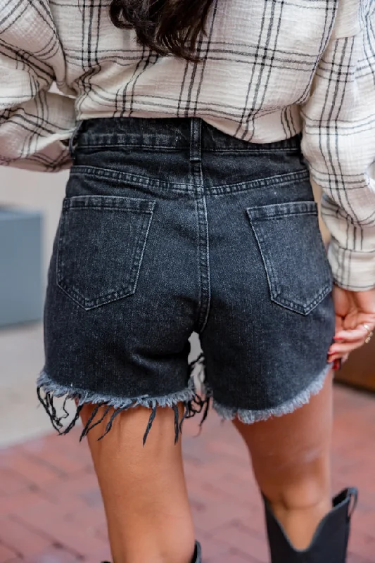 On The Fringe Black Diamond Fringe Denim Shorts