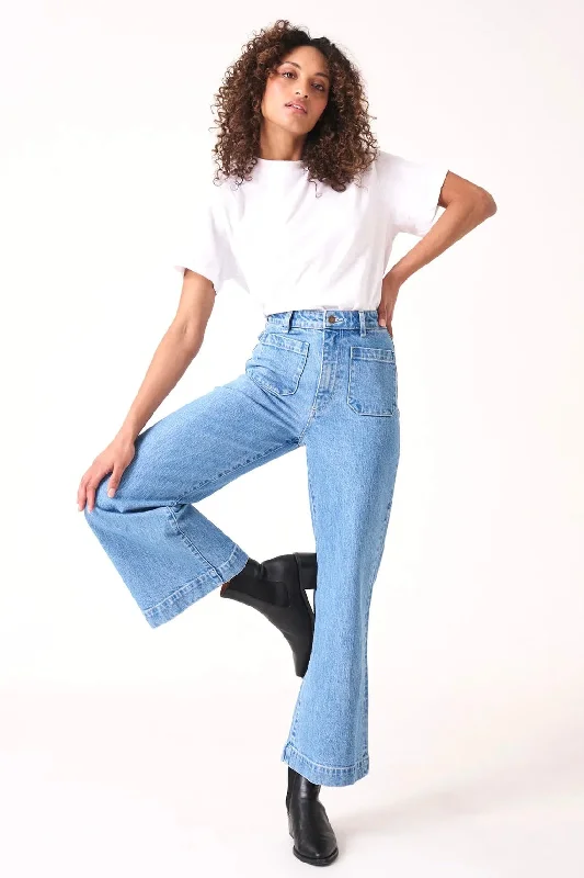 Sailor Lily Mid Blue Front Pocket Wide Leg Jean