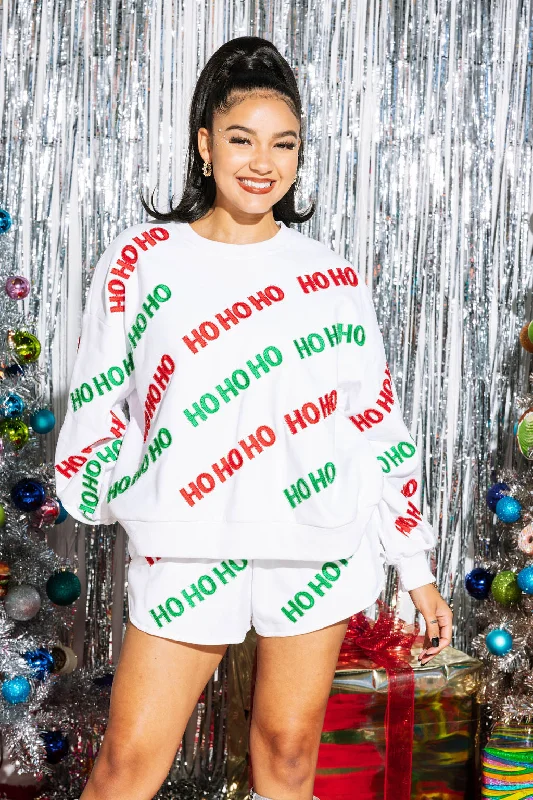 White Beaded 'Ho Ho Ho' Scatter Sweatshirt