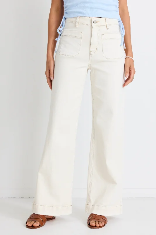 Zoey Ecru High Rise Wide Leg Pocket Jean