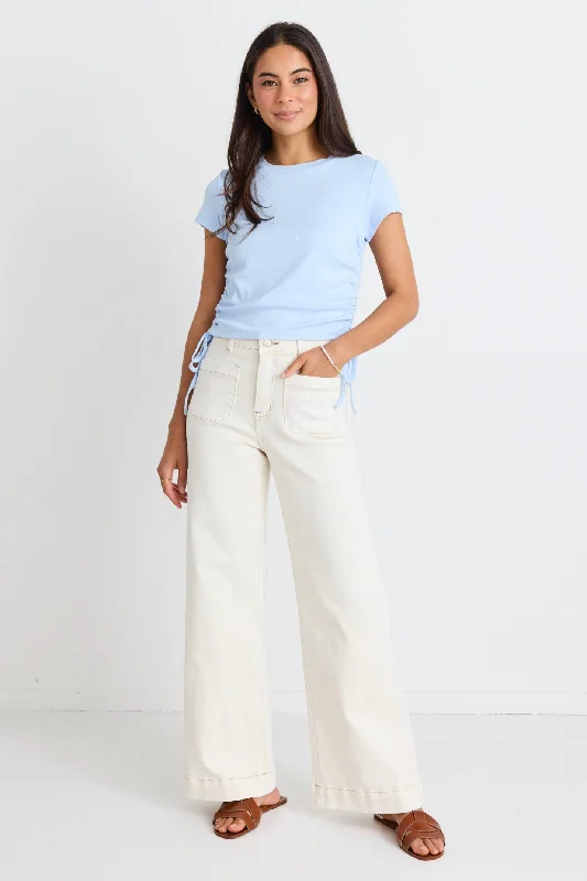 Zoey Ecru High Rise Wide Leg Pocket Jean