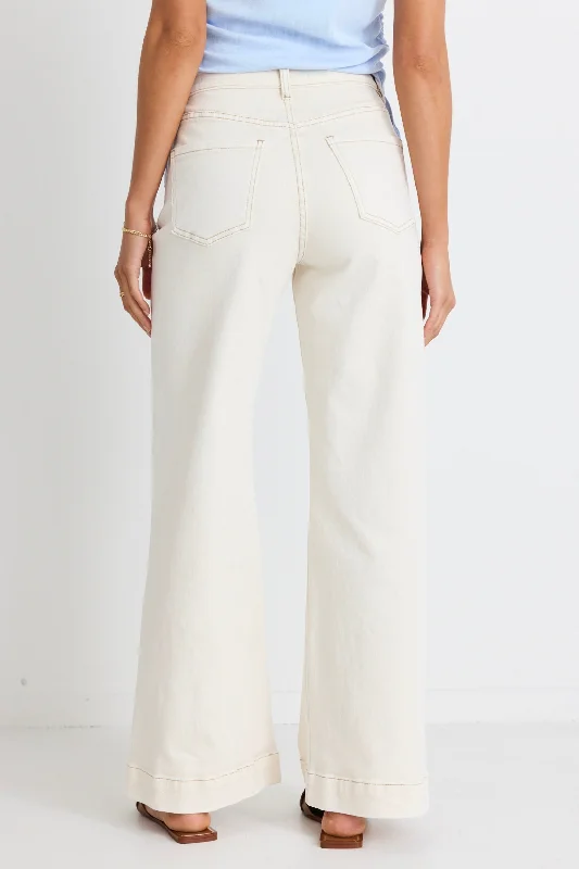 Zoey Ecru High Rise Wide Leg Pocket Jean