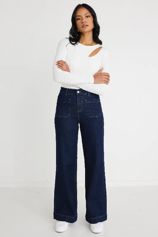 Zoey Indigo High Rise Wide Leg Pocket Jean