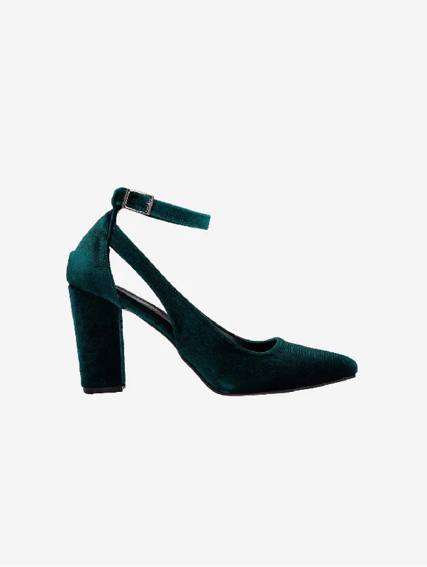 Camila Velvet Vegan Heels | Emerald Green