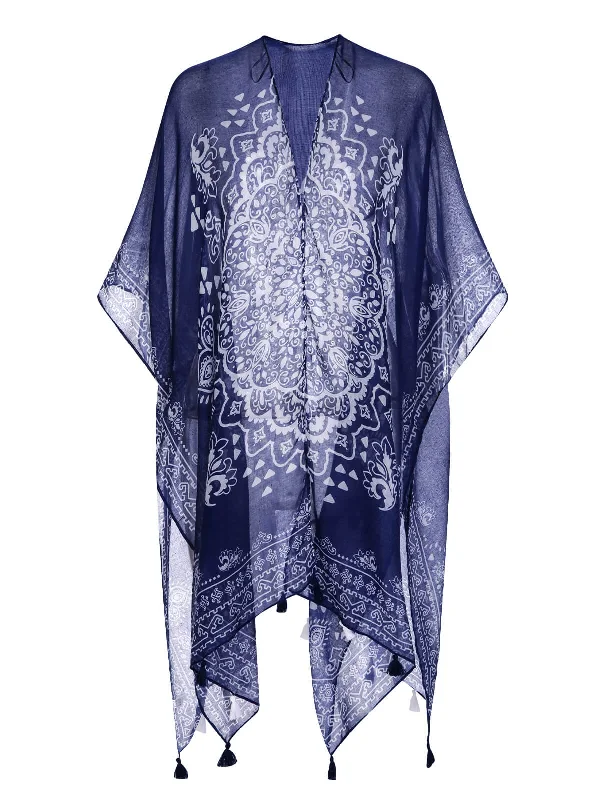 Deep Blue 1960s Mandala Shawl Cover-up