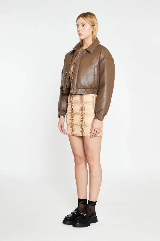 Peanut-Brown Cropped Bomber Jacket