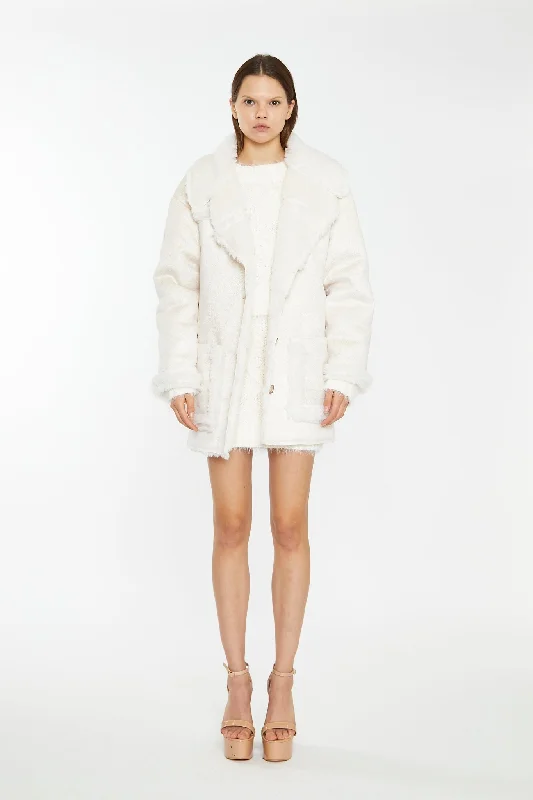 Cream Shearling Oversized-Collar Jacket