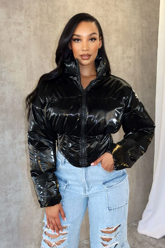 Winter Sun Metallic Crop Puffer Jacket