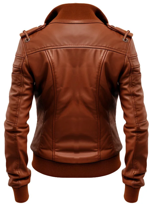 Women Leather Jacket Brown Bomber