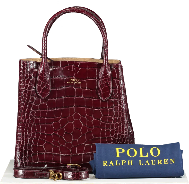 Polo Ralph Lauren Burgundy Medium Croc-embossed Leather Tote Bag