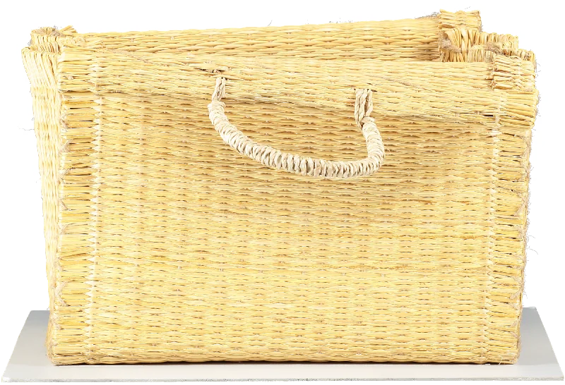 Vanessa Sposi Beige Raffia Handbag With Linen Lining One Size